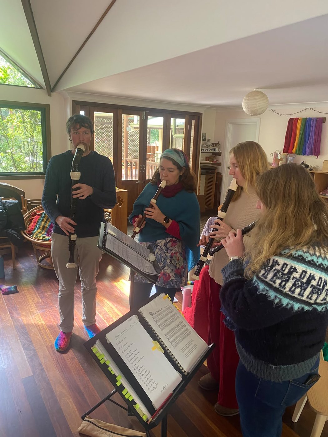Wayfarers sharing music in a workshop setting